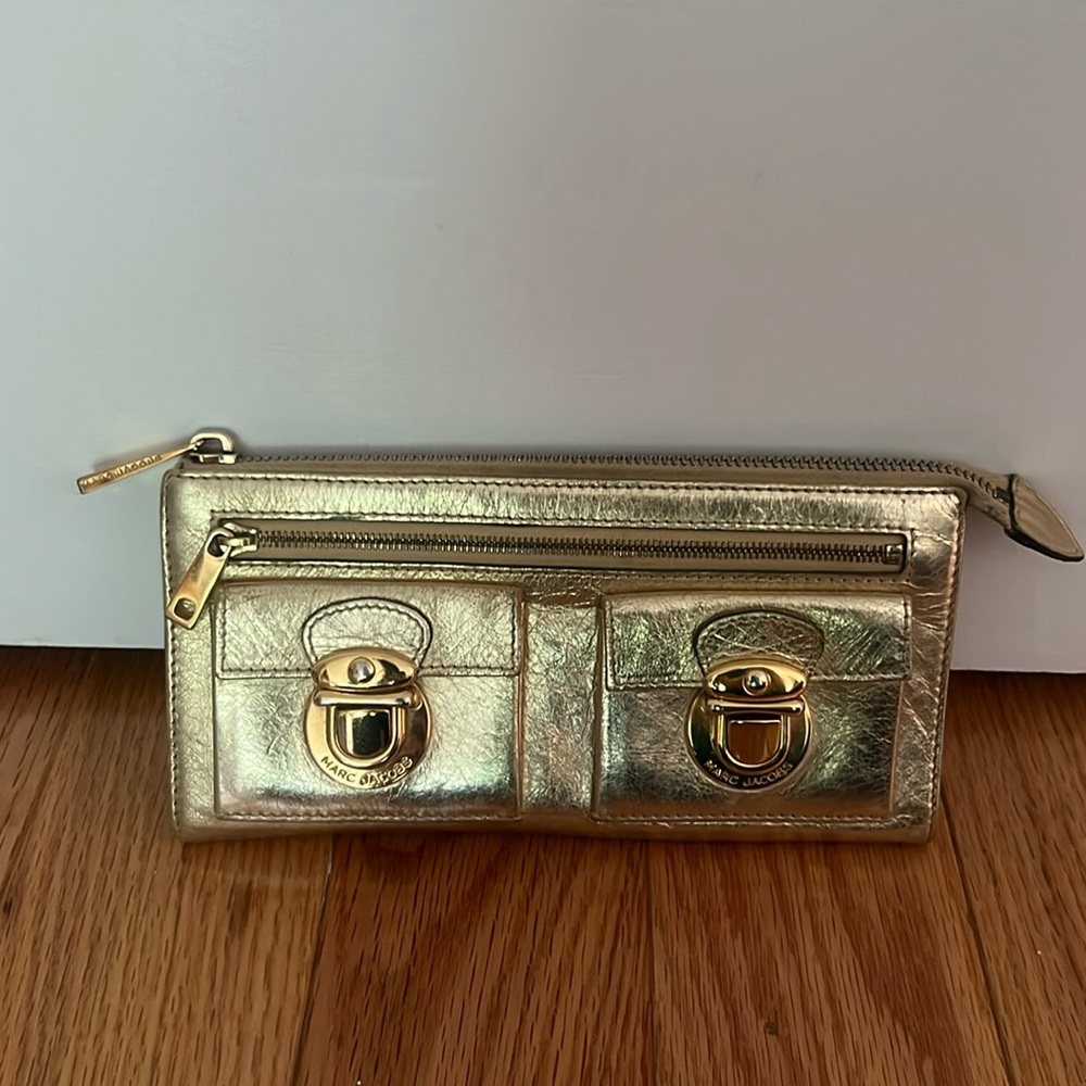 Marc Jacobs Metallic Gold Leather Clutch Wristlet